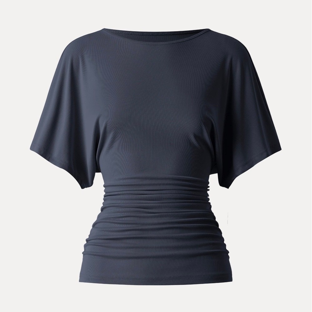 OGL Move Effortless Boatneck Batwing Sleeve Side Ruched Top Deep Navy XL NWT